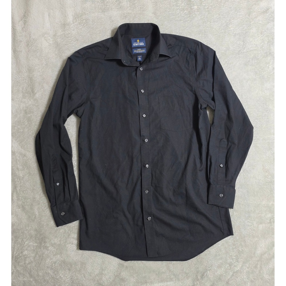 Stafford Travel Mens Black Easy Care Dress Shirt 14.5 32-33 Regular Fit